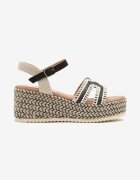 ciaodeo Sandale Negre cu pană din împletitură stil Boho Vesstis