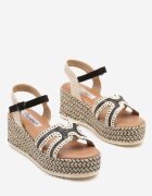 ciaodeo Sandale Negre cu pană din împletitură stil Boho Vesstis