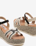ciaodeo Sandale Negre cu pană din împletitură stil Boho Vesstis