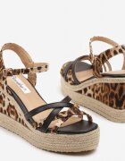 ciaodeo Sandale Negre cu platformă din împletitură cu barete încrucișate leopard Tanarethia