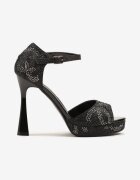 ciaodeo Sandale negre sclipitoare cu toc stiletto decorate cu zirconii Fenadrela