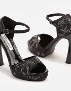 ciaodeo Sandale negre sclipitoare cu toc stiletto decorate cu zirconii Fenadrela