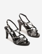 ciaodeo Sandale Negre Stiletto cu aspect lăcuit și cu zirconii Zilienne