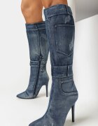  Cizme Albastre Din denim cu toc stiletto Bimis