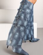  Cizme albastre din denim cu toc stiletto cu partea superioară răsfrântă Rialetta