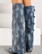  Cizme albastre din denim cu toc stiletto cu partea superioară răsfrântă Rialetta