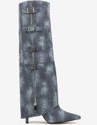  Cizme albastre din denim cu toc stiletto cu partea superioară răsfrântă Rialetta