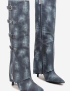  Cizme albastre din denim cu toc stiletto cu partea superioară răsfrântă Rialetta