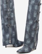  Cizme albastre din denim cu toc stiletto cu partea superioară răsfrântă Rialetta