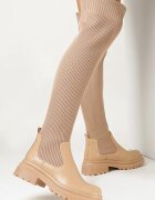  Cizme bej cu carâmb rebrat elastic peste genunchi Sinnie