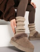  Cizme de zăpadă bej închis pe talpă groasă cu blană și bandă elastică Jawora