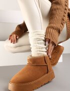  Cizme de zăpadă Maro Scurte din Piele Naturală Căptușite cu Blană Riasirae