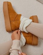  Cizme de zăpadă Maro slip-on cu platformă cu carâmb scurt Arinara