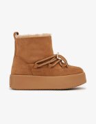  Cizme de zăpadă Maro Slip-on pe Platformă cu Imitație Decorativă de Șireturi Kaindria