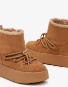  Cizme de zăpadă Maro Slip-on pe Platformă cu Imitație Decorativă de Șireturi Kaindria