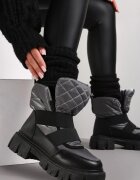  Cizme de zăpadă Negru și Gri slip-on Matlasate Florine