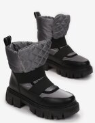  Cizme de zăpadă Negru și Gri slip-on Matlasate Florine