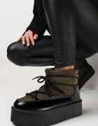  Cizme de zăpadă Negru-Verde pe Platformă Groasă cu Șireturi Decorative Lamiatres