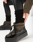  Cizme de zăpadă Negru-Verde pe Platformă Groasă cu Șireturi Decorative Lamiatres