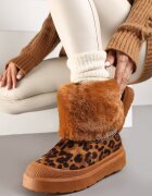  Cizme de zăpadă plate maro decorate cu model leopard broderie și blană Linnealis