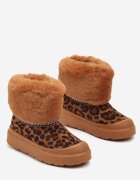  Cizme de zăpadă plate maro decorate cu model leopard broderie și blană Linnealis