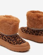  Cizme de zăpadă plate maro decorate cu model leopard broderie și blană Linnealis