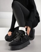  Cizme de zăpadă tip adidași Negre Cu șireturi cu talpă groasă Vamitte