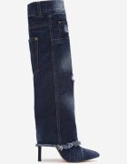  Cizme jeans albastre cu carâmb răsfrânt cu buzunare și rupturi Kasife