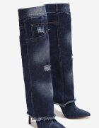  Cizme jeans albastre cu carâmb răsfrânt cu buzunare și rupturi Kasife