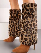  Cizme Maro cu toc Stiletto cu guler răsfrânt cu imprimeu leopard și blană Rialora