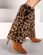  Cizme Maro cu toc Stiletto cu guler răsfrânt cu imprimeu leopard și blană Rialora