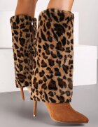  Cizme Maro cu toc Stiletto cu guler răsfrânt cu imprimeu leopard și blană Rialora