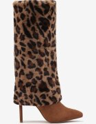  Cizme Maro cu toc Stiletto cu guler răsfrânt cu imprimeu leopard și blană Rialora
