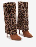  Cizme Maro cu toc Stiletto cu guler răsfrânt cu imprimeu leopard și blană Rialora