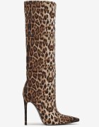  Cizme maro slip-on cu toc stiletto cu aplicații de zirconiu și vârf ascuțit Hanadelle