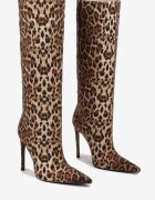  Cizme maro slip-on cu toc stiletto cu aplicații de zirconiu și vârf ascuțit Hanadelle