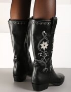  Cizme Negre Cowboy cu Talpă Plată Decorate cu Broderie Florală Emithalia