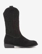  Cizme Negre Cowboy cu Talpă Plată decorate cu Imprimeu Niathalie