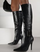  Cizme Negre cu Toc Stiletto decorate cu Cataramă Innadora