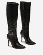  Cizme Negre cu Toc Stiletto decorate cu Cataramă Innadora