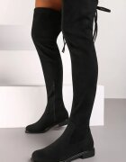  Cizme Negre Plate Stil Muschetar cu Șireturi și Carâmb Elastic Ansandra