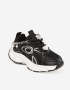 clibee Pantofi Sport Negri Sneakersy Chunky cu Lanț Decorativ cu Perle Nephenilla