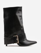 c'm paris Botine cu toc stiletto cu manșetă răsfrântă dungi și cataramă mare Salanita Negre