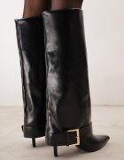 c'm paris Cizme cu toc stiletto și carâmb care imită o crac de pantaloni cu cataramă decorativă Hemata Negre