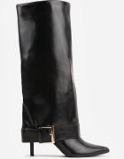 c'm paris Cizme cu toc stiletto și carâmb care imită o crac de pantaloni cu cataramă decorativă Hemata Negre