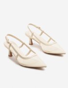 c'm paris Sandale Bej Slingback din Plasă cu Toc tip kitten Tiltewia