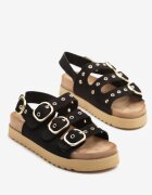 c'm paris Sandale Negre cu Barete Decorative Linurina