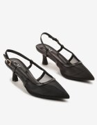 c'm paris Sandale Negre Slingback din Plasă cu Toc Tip Rață Tiltewia