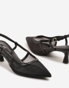 c'm paris Sandale Negre Slingback din Plasă cu Toc Tip Rață Tiltewia