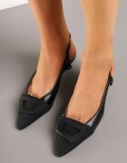 c'm paris Sandale Negre Slingback pe Toc Pisică Decorate cu Cataramă Desanoria